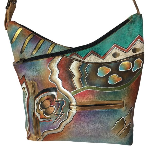 Anuschka BOGO Sale NEVER USED Handpainted Leather Hobo Shoulder Bag Southwest - Picture 3 of 13